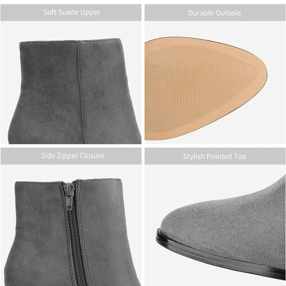 NWT Wool + Pepper Co. Gray Suede Heeled Ankle Booties - Picture 4 of 8